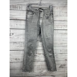 Zara Silver High Rise Skinny Jeans Disco Metallic Shimmer Stretch Bold Size 6
